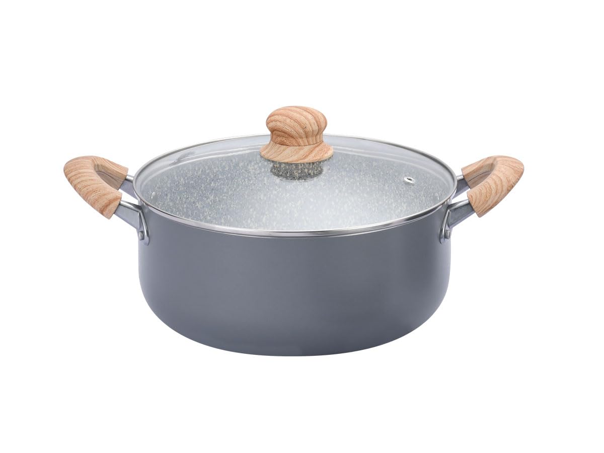 HUDSON Grey Stockpot Cookware, 3.9Qt Pots and Pans, Dishwasher Safe, Granite