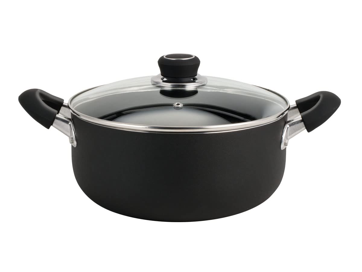HUDSON Casserole Kitchen, 9 Qt, Pot 11-inch Black Aluminium Non-stick