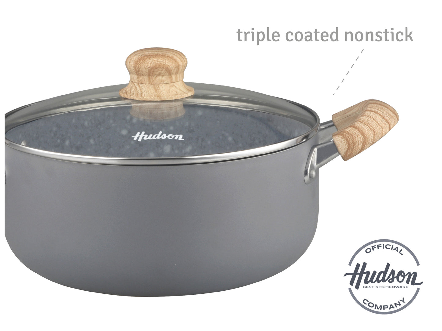 HUDSON Grey Stockpot Cookware, 3.9Qt Pots and Pans, Dishwasher Safe, Granite