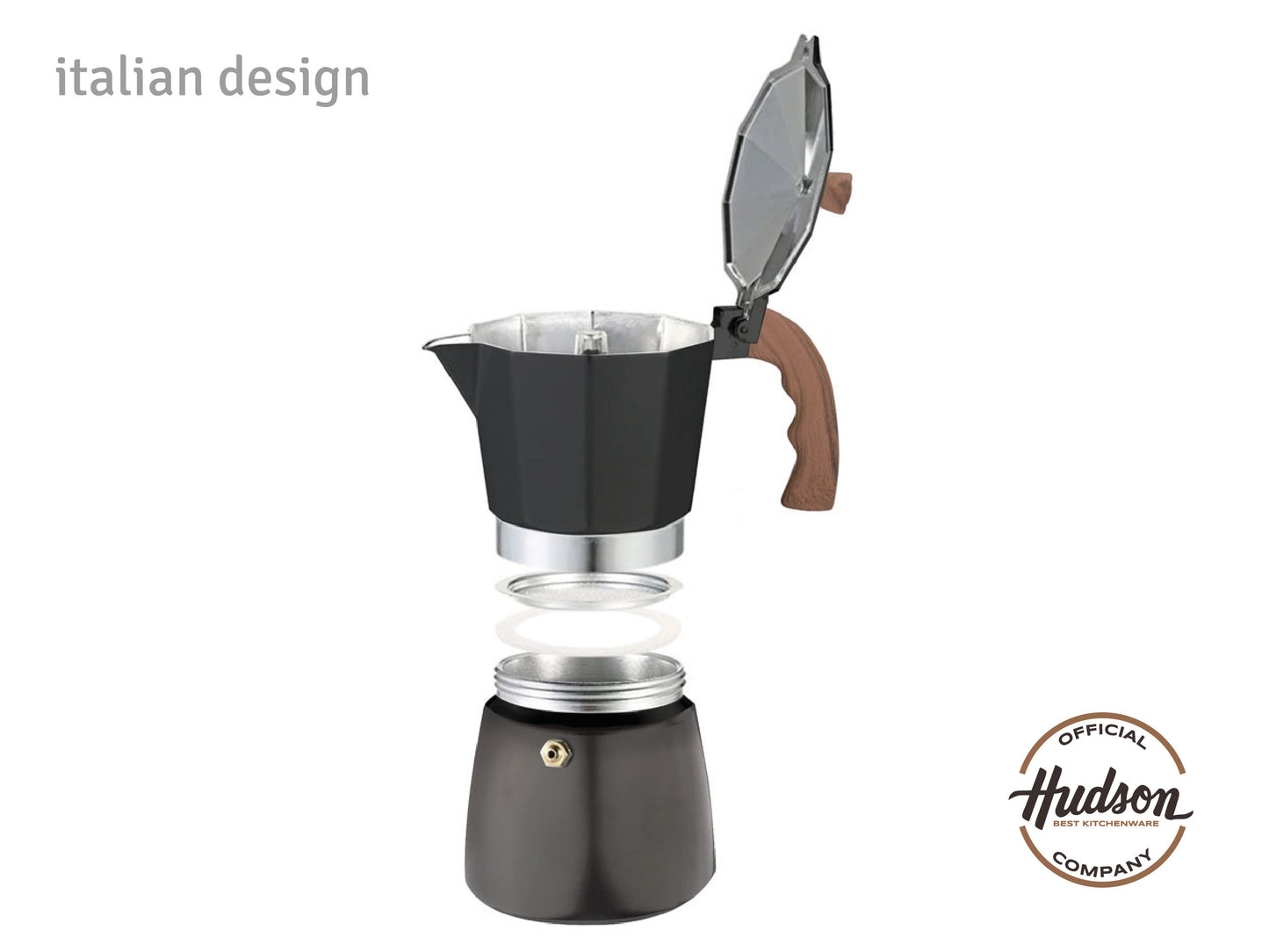 HUDSON Classic Stovetop Espresso Maker Italian Style 6 Cups Black