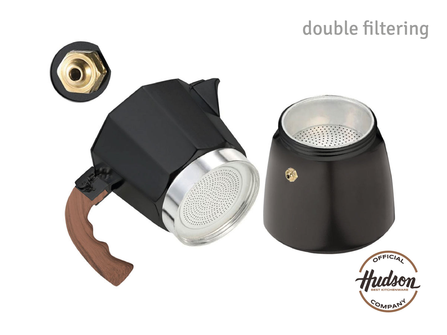 HUDSON Classic Stovetop Espresso Maker Italian Style 6 Cups Black