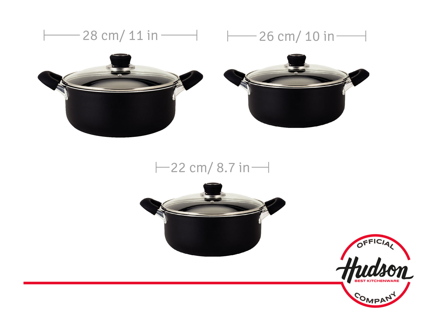 Cookware Set 22cm 26cm 28cm Hudson Aluminum Line.