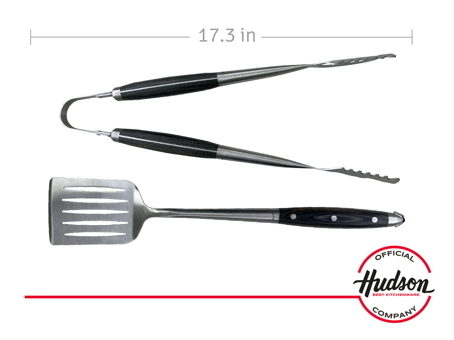 Grill Set of 4 - Fork, Knife, Spatula, Kitchen Tongs with Hanging Ring