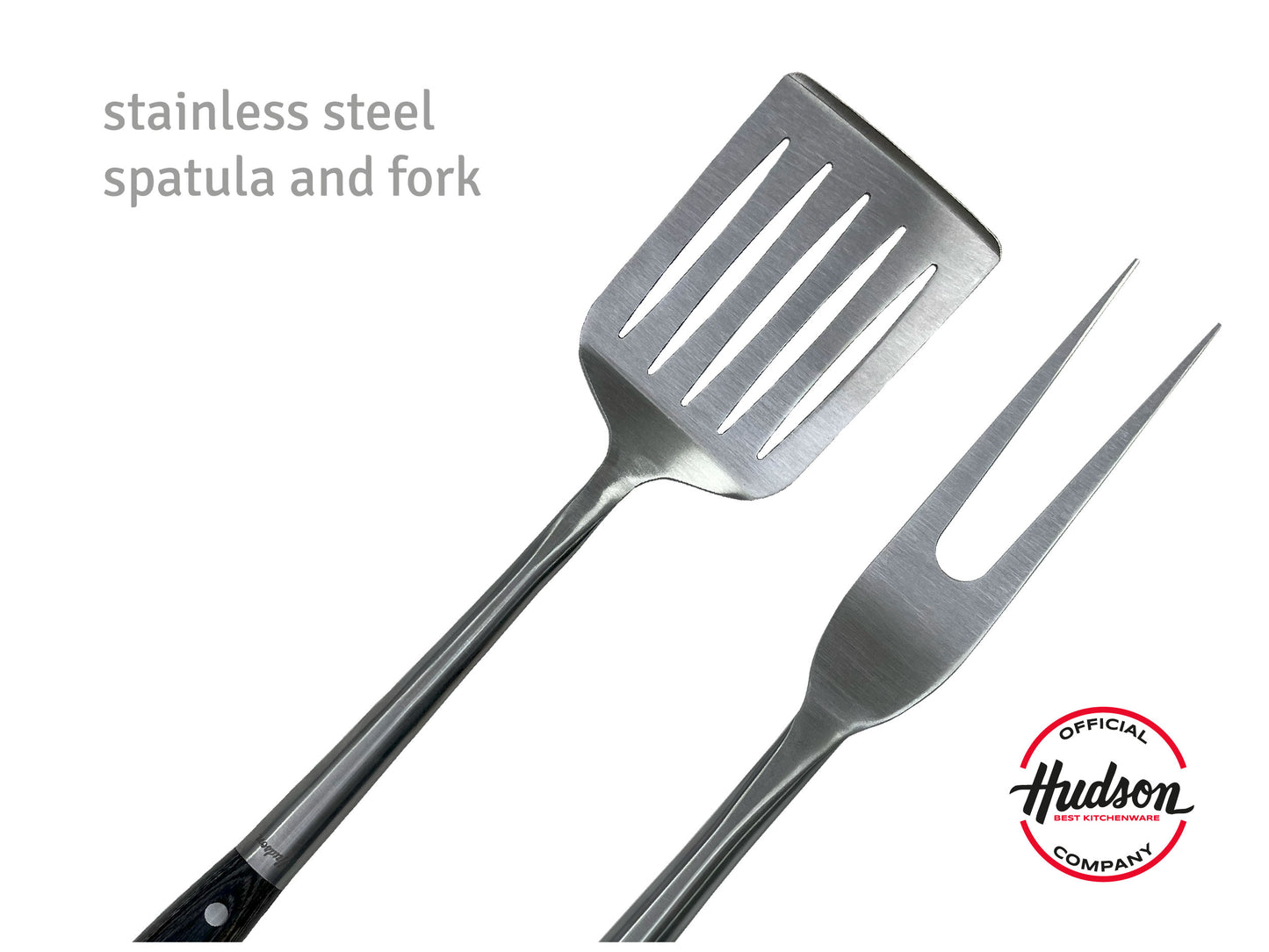 Grill Set of 4 - Fork, Knife, Spatula, Kitchen Tongs with Hanging Ring