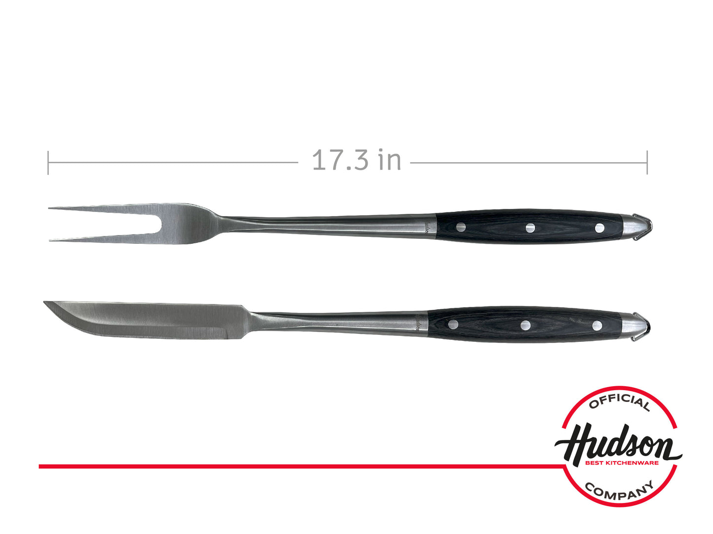 Grill Set of 4 - Fork, Knife, Spatula, Kitchen Tongs with Hanging Ring