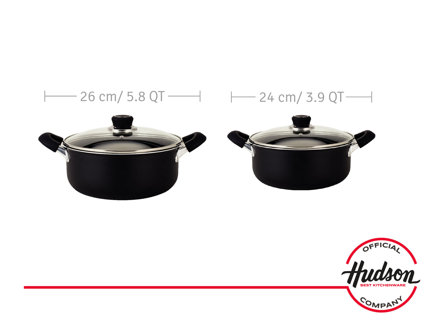 Pots and Pans Cooking Set - 2 Aluminum Saucepans 24cm + 26cm Hudson